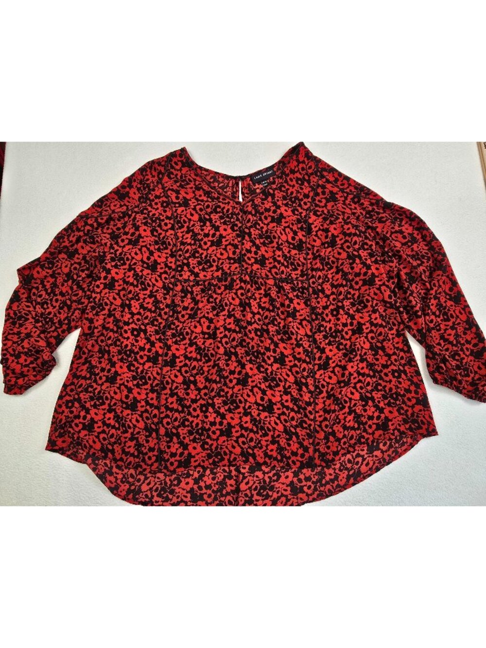 Lane Bryant Womens 26/28 Red & Black Floral Blouse